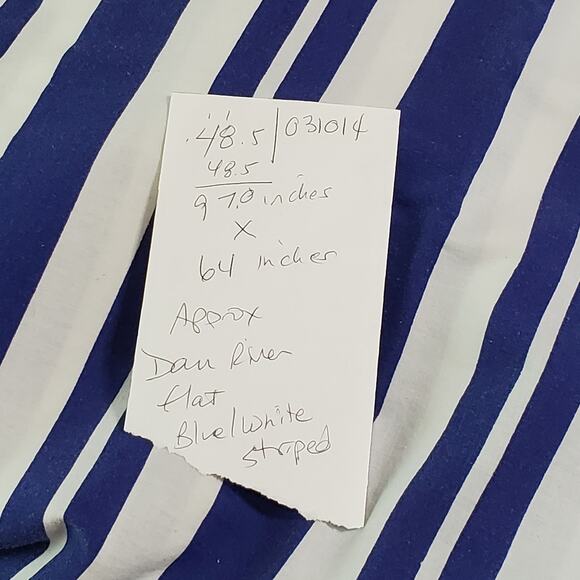 Vintage Blue Striped Twin Flat Sheet 97 x 64 Percale No-Iron Navy Blue White USA - Picture 7 of 8